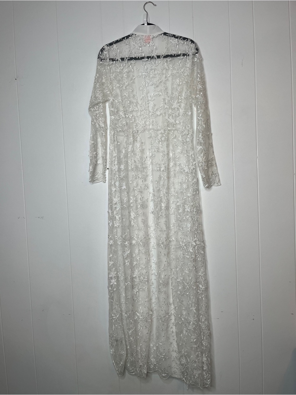 Le Rose White Lace Long Robe - Elegant Sheer Overlay Women's L - Picture 3 of 8
